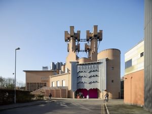 The front of Contact Theatre, the view of the building from Devas Street.
